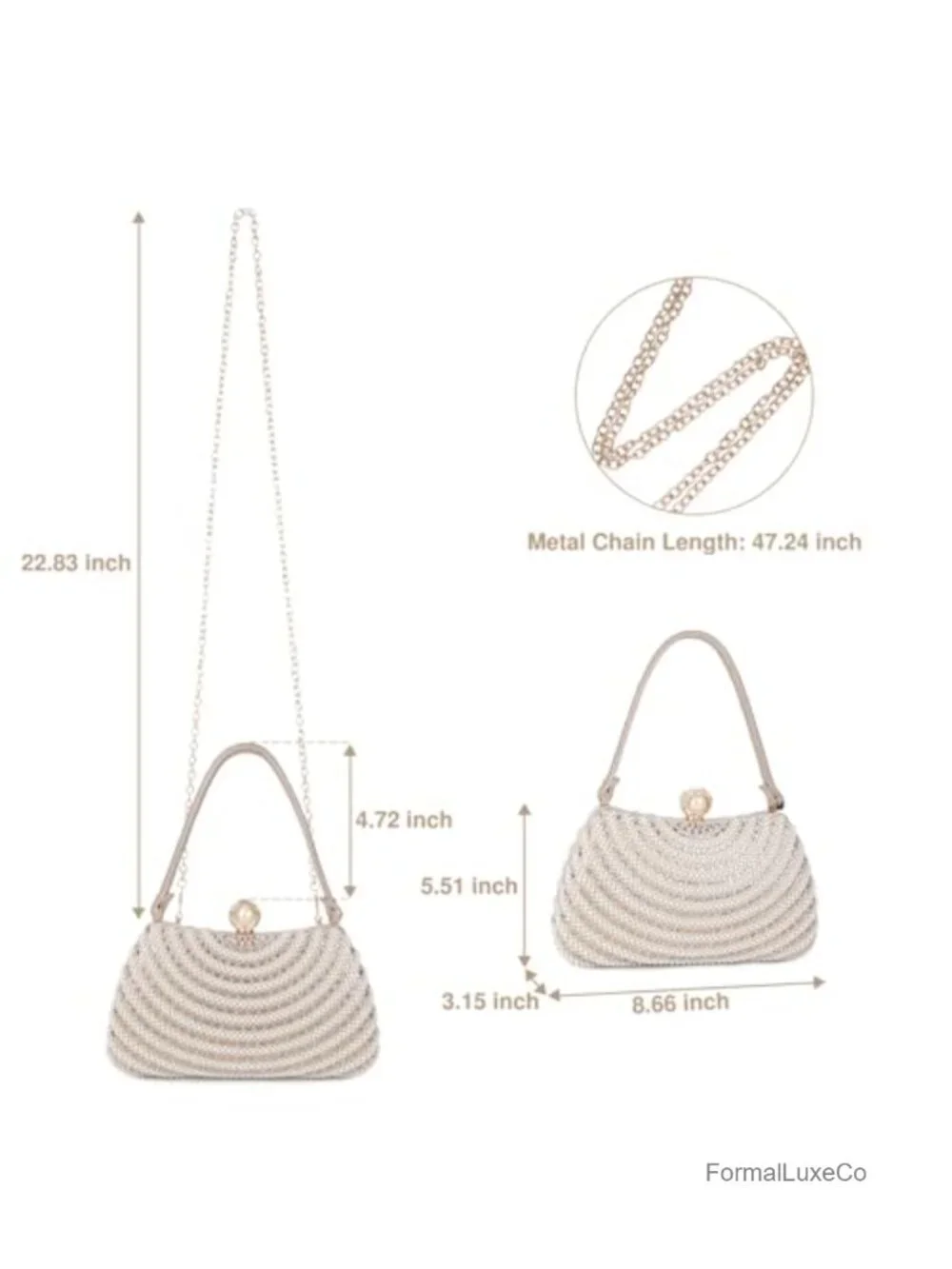 Rhinestone Pearl Clutch Purse Evening Bag Top Handle with Chain Wedding Prom